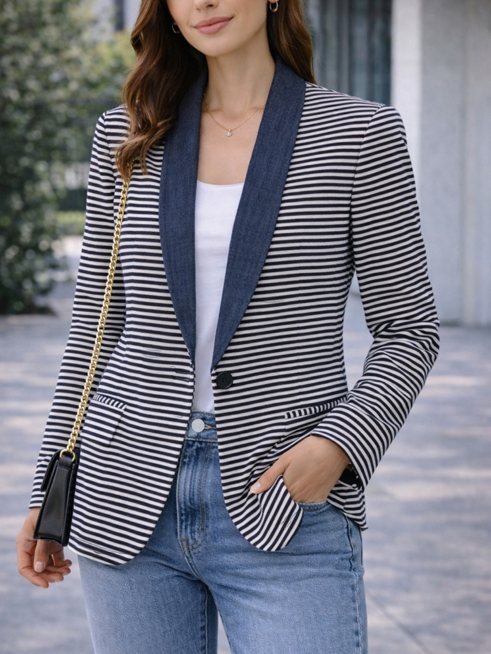 Tommy Hilfiger Navy and White Striped Blazer